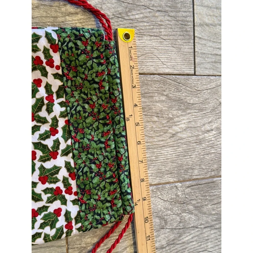 Set of 2 Handmade Fabric Cloth Christmas Bags Holiday Drawstring Totes Sack Gift
